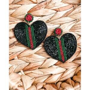 NEW WHITE LABEL women's heart beaded earrings in black